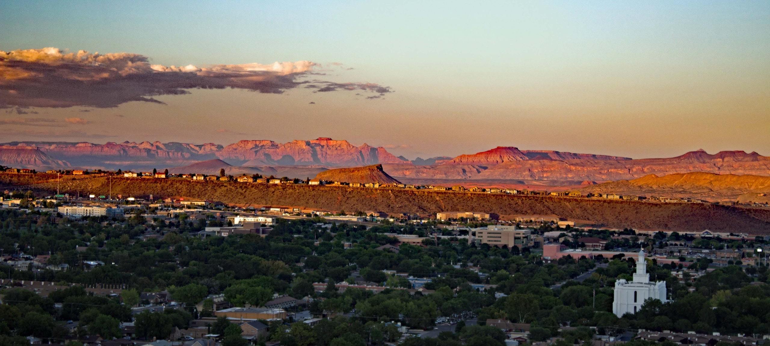 Sunset over the city of St. George, Utah